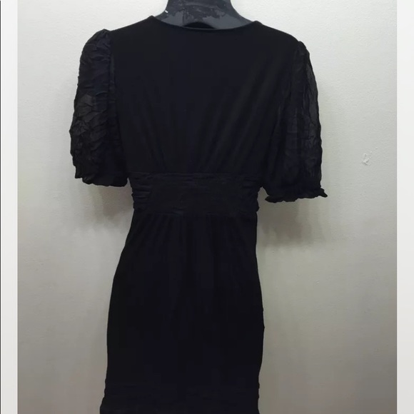 BCBG Empire Mini Dress Black Jersey 4 Loose fit V-Neck - Picture 2 of 11